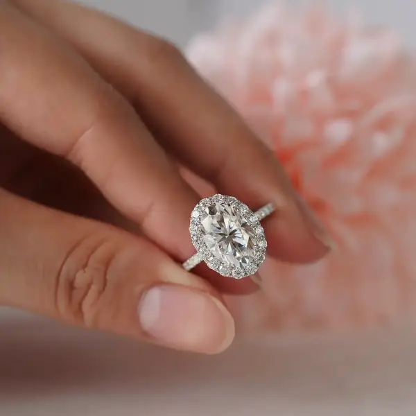 4.5ct Oval with halo and half eternity pavé band - Image 8