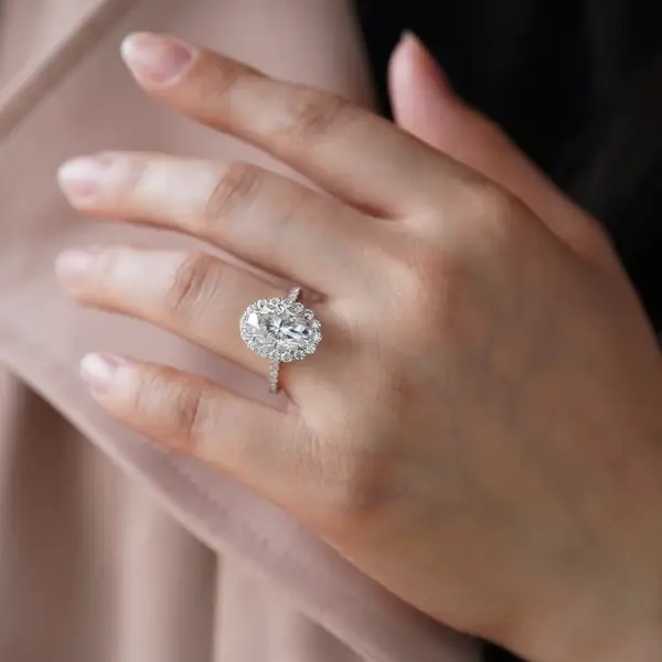 4.5ct Oval with halo and half eternity pavé band - Image 6
