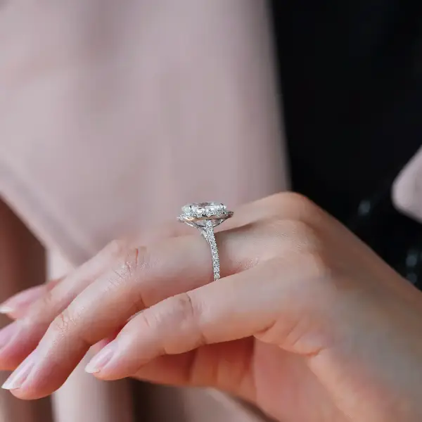 4.5ct Oval with halo and half eternity pavé band - Image 4