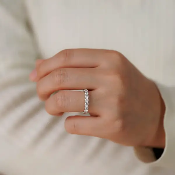 7 Stone 3mm Half Eternity Wedding Band - Image 8