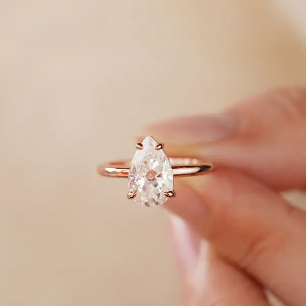 3ct Pear Moissanite 4 Claw Solitaire Ring - Image 4