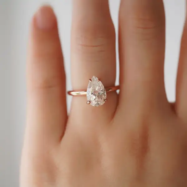 3ct Pear Moissanite 4 Claw Solitaire Ring - Image 3