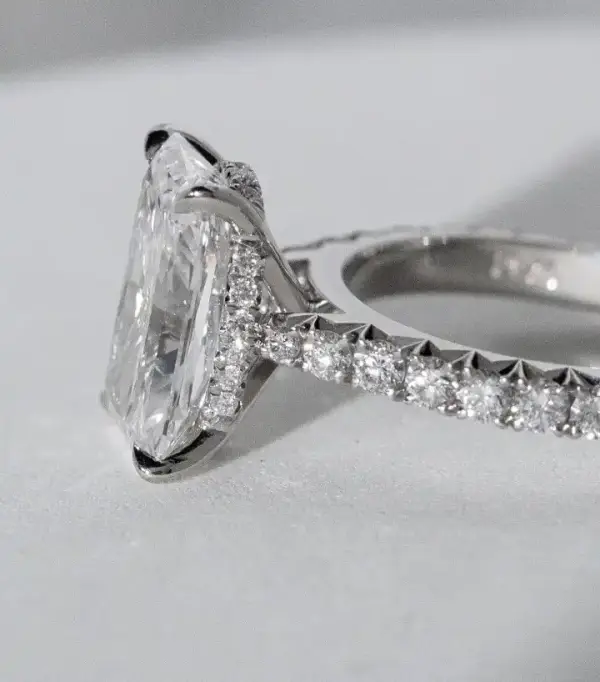 4ct Radiant cut with Hidden Halo in a Cathedral pavé Setting - Image 2