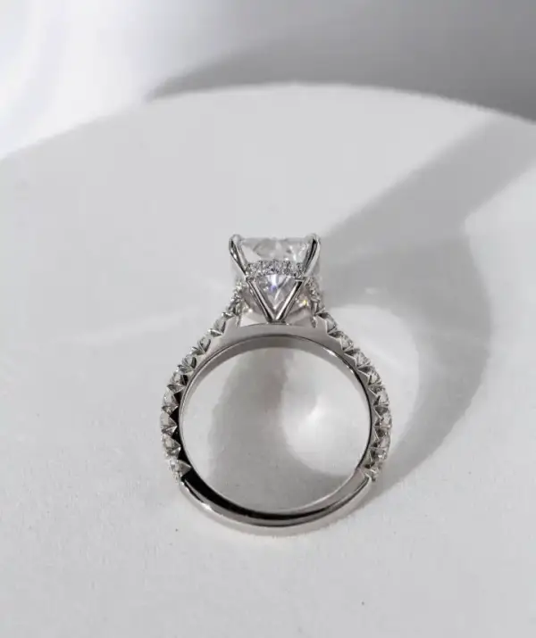 4ct Radiant cut with Hidden Halo in a Cathedral pavé Setting - Image 3