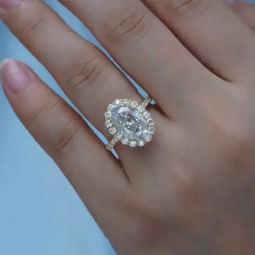 4.5ct oval with halo and pavé band