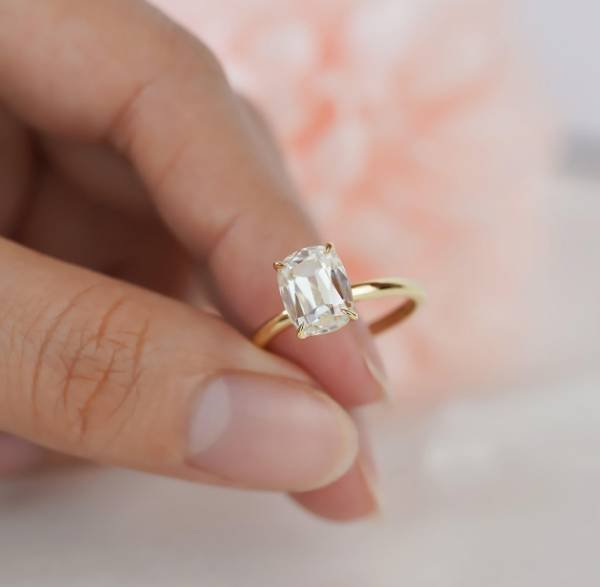2 ct old Mine Moissanite Cut in 4 prong solitaire setting 8x6mm