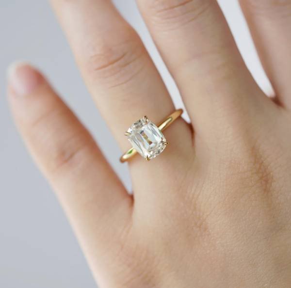 2 ct old Mine Moissanite Cut in 4 prong solitaire setting 8x6mm