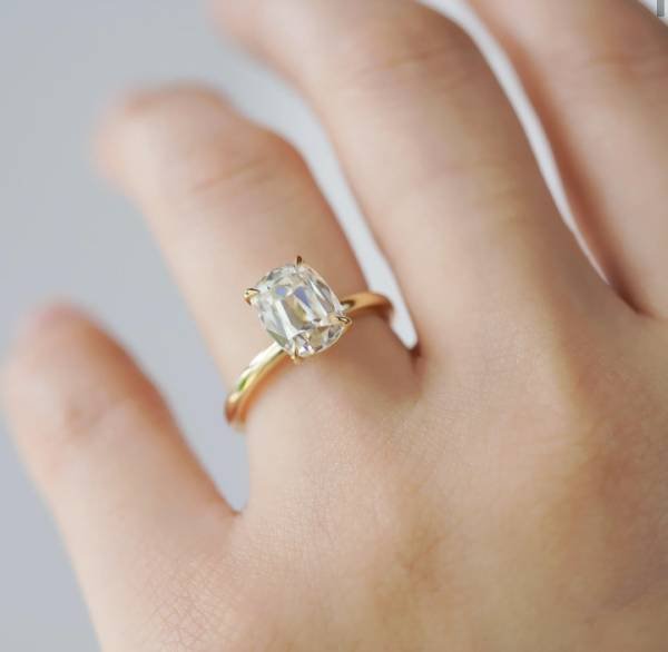 2 ct old Mine Moissanite Cut in 4 prong solitaire setting 8x6mm