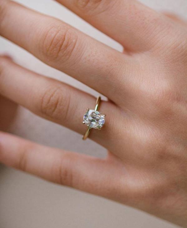2 ct old Mine Moissanite Cut in 4 prong solitaire setting 8x6mm