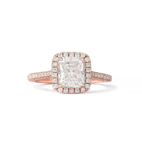 2 ct Cushion cut Moissanite with Halo and Half Eternity Pavé Band