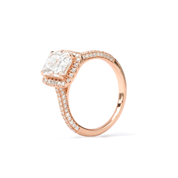2 ct Cushion cut Moissanite with Halo and Half Eternity Pavé Band - Image 3