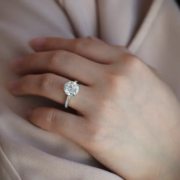 4ct Brilliant Round Moissanite With Half Eternity Pavé Band - Image 7