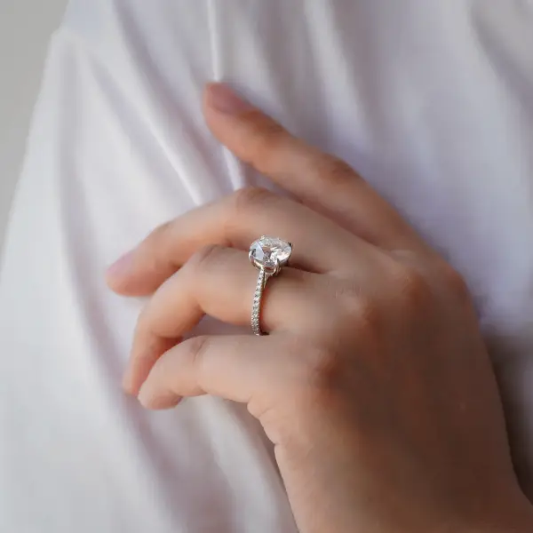 4ct Brilliant Round Moissanite With Half Eternity Pavé Band - Image 3