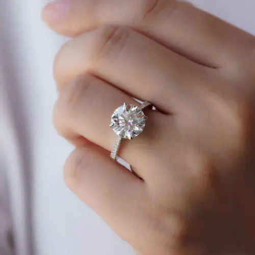 4ct Brilliant Round Moissanite With Half Eternity Pavé Band