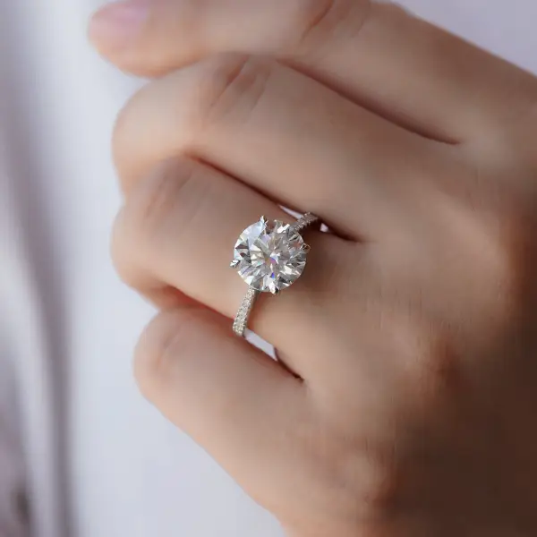 4ct Brilliant Round Moissanite With Half Eternity Pavé Band