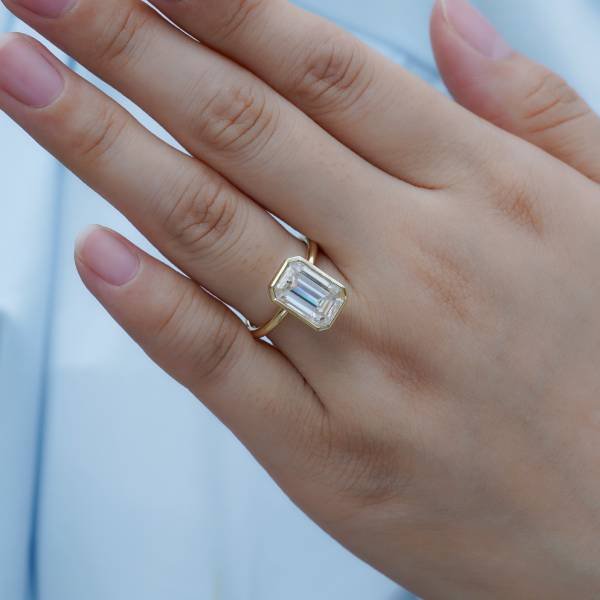 5ct Emerald Moissanite 8x13mm in a Bezel Setting - Image 4
