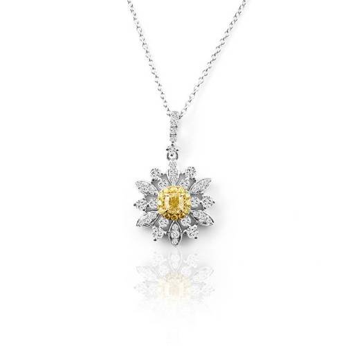 Yellow Cushion Flower Moissanite Necklace