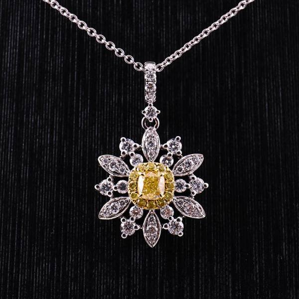 Yellow Cushion Flower Moissanite Necklace - Image 2