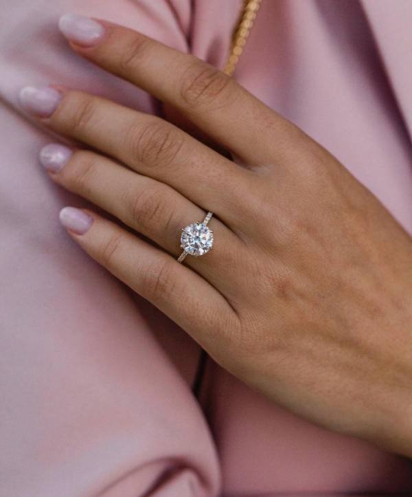 2ct Brilliant Round Moissanite with Hidden Halo and Half Eternity Pavé Band