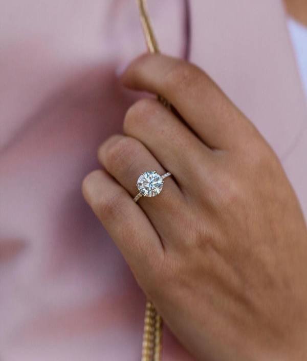 2ct Brilliant Round Moissanite with Hidden Halo and Half Eternity Pavé Band - Image 3