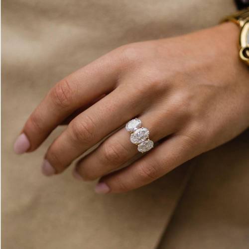 3CT crushed ice hybrid Oval Moissanite band with 2ct each side and double hidden halo Total of 7ct
