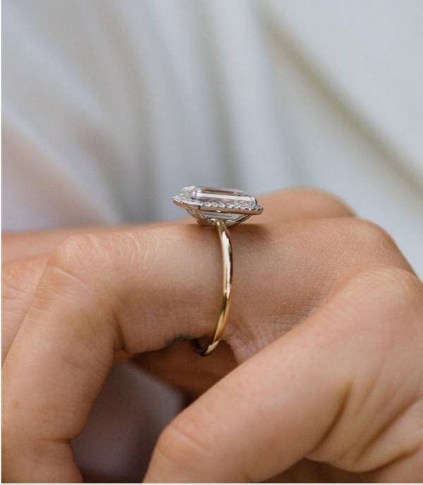 3 ct 10×6.5MM Modern Emerald Moissanite Cut with Halo - Image 2