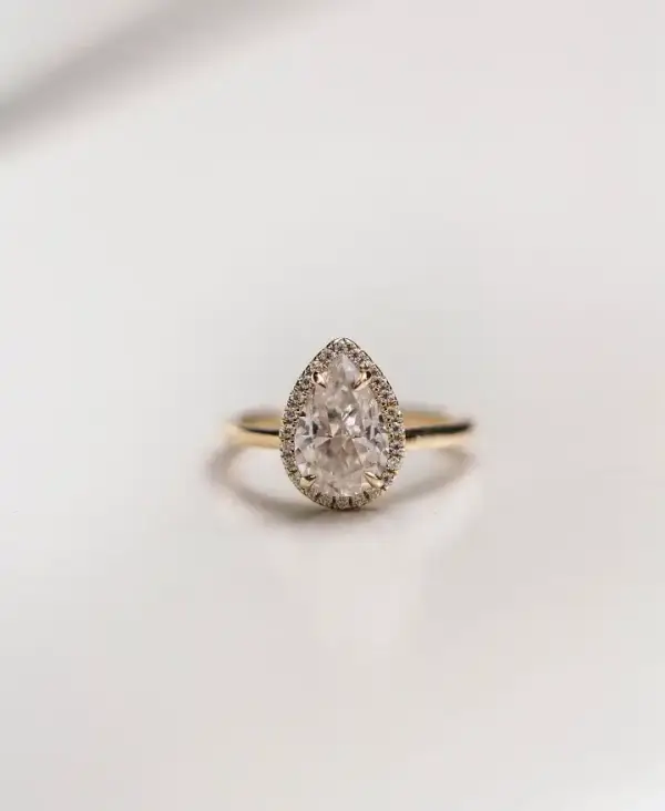 2.35 Ct 10.5x7mm Crushed Ice Hybrid Pear Moissanite with Halo