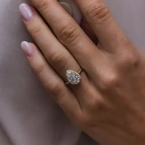 2.35 Ct 10.5x7mm Crushed Ice Hybrid Pear Moissanite with Halo