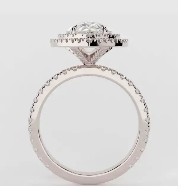 3CT 11.5x7.5mm Pear Shape Moissanite with Double Halo and Pavé Band