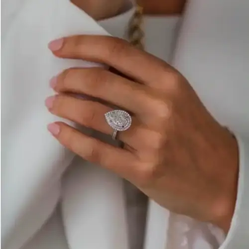 3CT 11.5x7.5mm Pear Shape Moissanite with Double Halo and Pavé Band