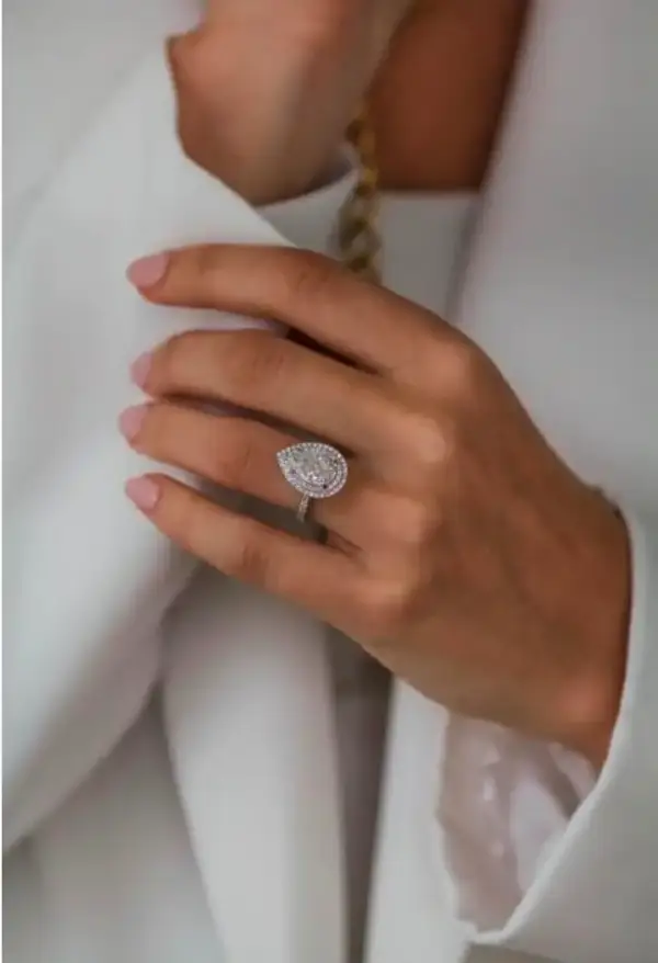 3CT 11.5x7.5mm Pear Shape Moissanite with Double Halo and Pavé Band