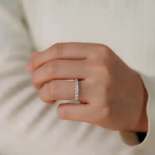0.7 Ct Round Moissanite Half Eternity Wedding Band