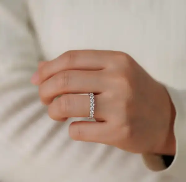 0.7 Ct Round Moissanite Half Eternity Wedding Band