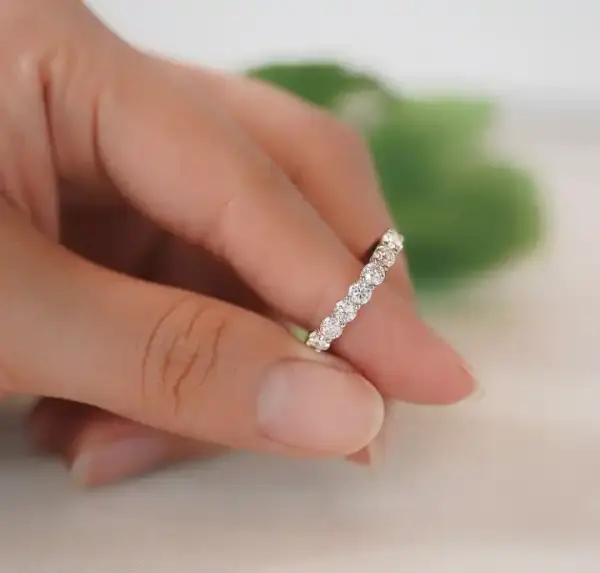 0.7 Ct Round Moissanite Half Eternity Wedding Band