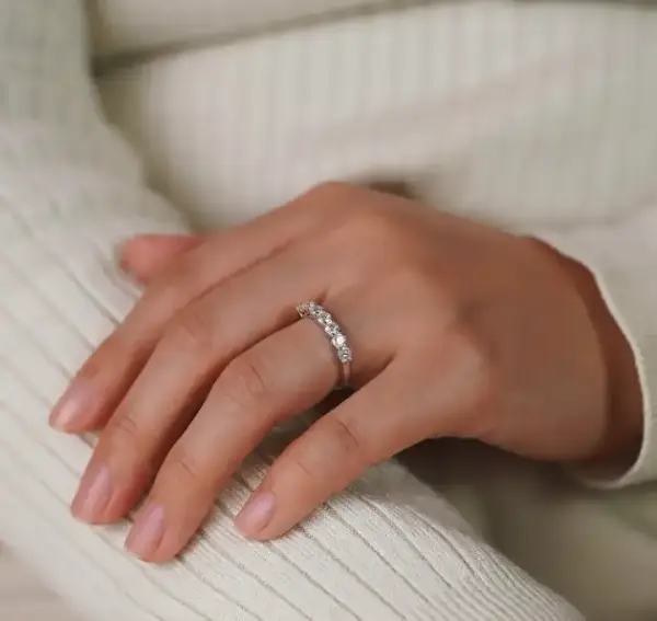 0.7 Ct Round Moissanite Half Eternity Wedding Band