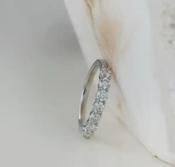 0.7 Ct Round Moissanite Half Eternity Wedding Band