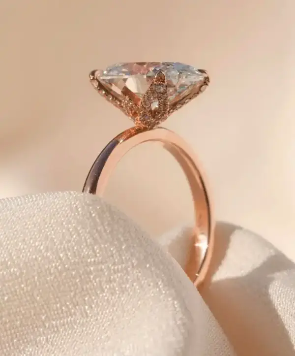 3.7 Ct Oval Shape Moissanite with Flower Pavé Setting