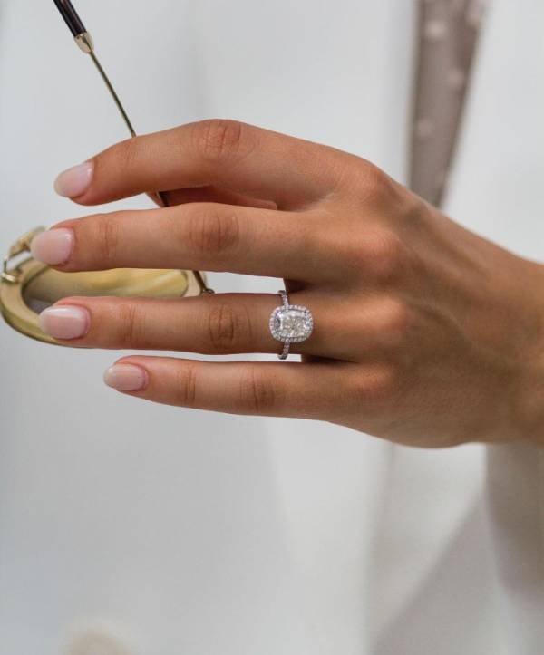 2ct Crushed Ice or Brilliant Cushion Cut Moissanite With Halo