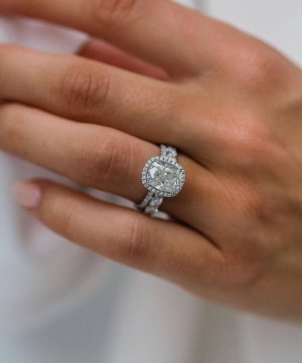 2ct Crushed Ice or Brilliant Cushion Cut Moissanite With Halo - Image 5