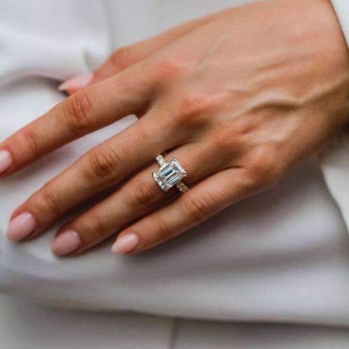 6Ct 12X9MM Emerald Cut with Moissanite pavé band