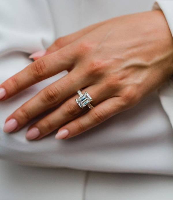 6Ct 12X9MM Emerald Cut with Moissanite pavé band