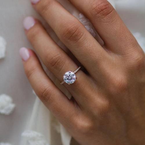 2ct Brilliant Round cut Moissanite with hidden halo and pavé band