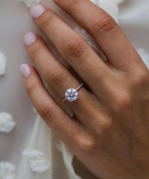 2ct Brilliant Round cut Moissanite with hidden halo and pavé band