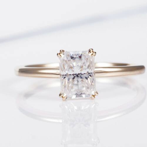 2ct Radiant Moissanite with Double claws in a low solitaire setting