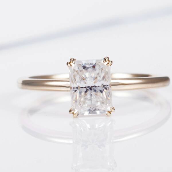2ct Radiant Moissanite with Double claws in a low solitaire setting