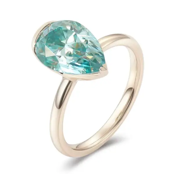 3ct Blue/Green Pear Moissanite Ring - Image 2