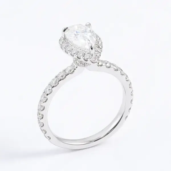 1.5ct Pear Moissanite With Halo Pave-Setting Band Engagement Ring - Image 2