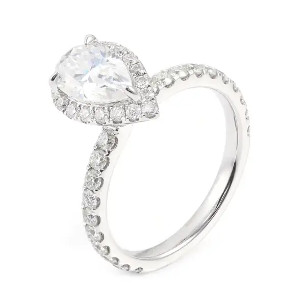 1.5ct Pear Moissanite With Halo Pave-Setting Band Engagement Ring - Image 6