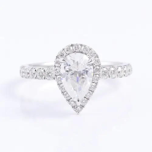 1.5ct Pear Moissanite With Halo Pave-Setting Band Engagement Ring