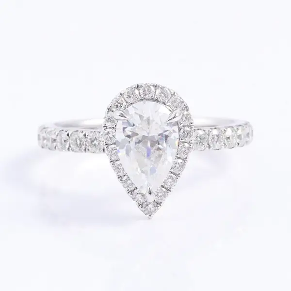1.5ct Pear Moissanite With Halo Pave-Setting Band Engagement Ring